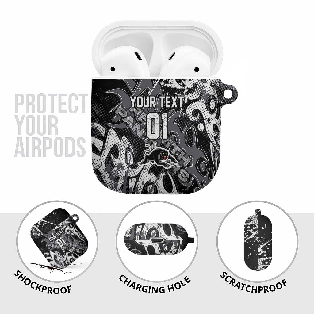 Personalized Penrith Panthers Rugby AirPods Case Urban Street Graffiti Style - Distressed Splatter Elements