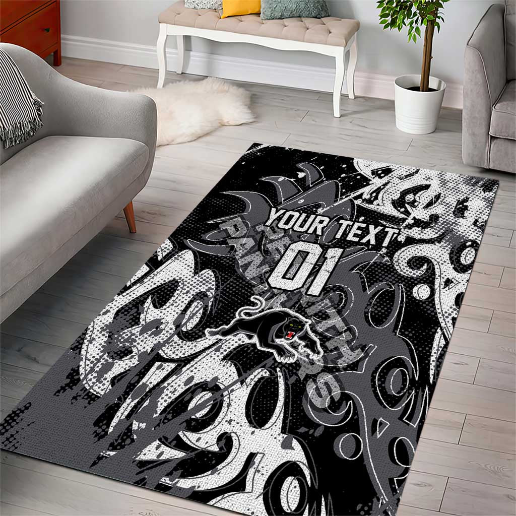 Personalized Penrith Panthers Rugby Area Rug Urban Street Graffiti Style - Distressed Splatter Elements