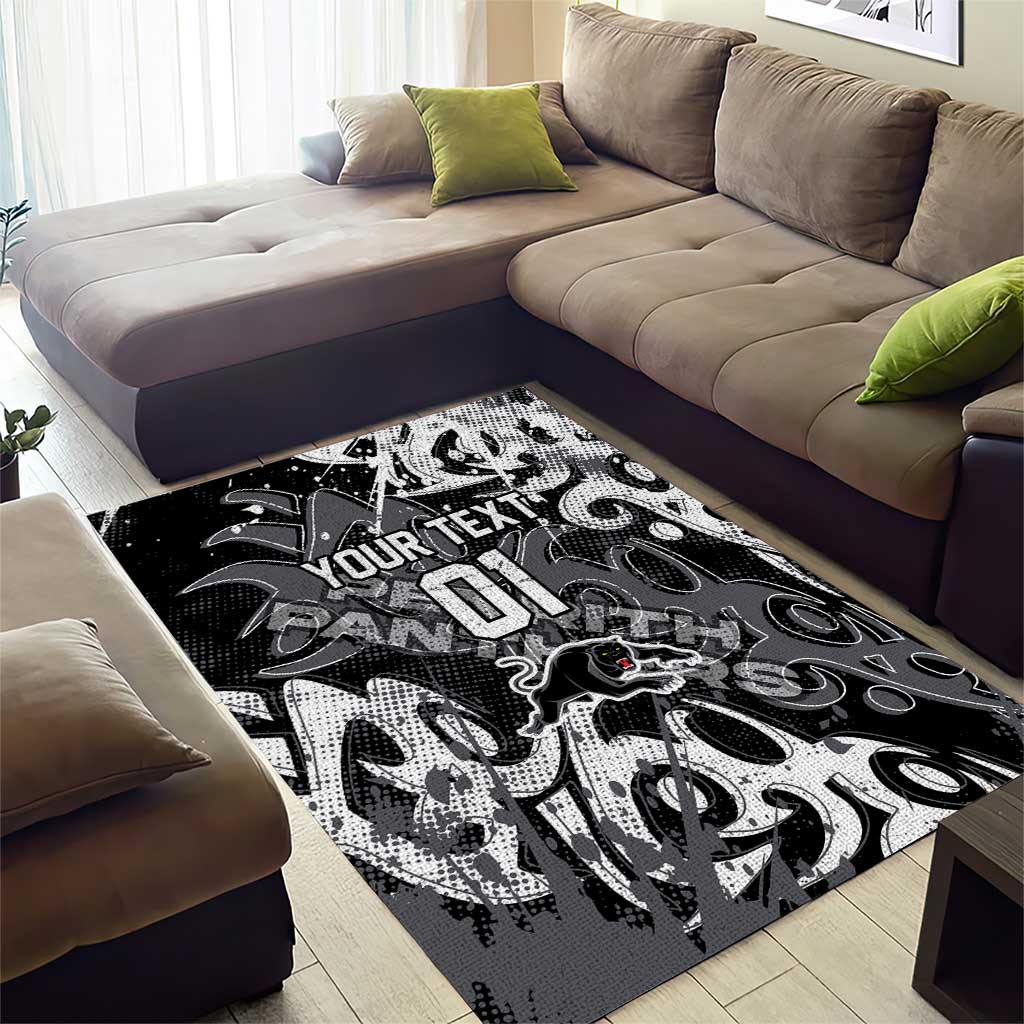 Personalized Penrith Panthers Rugby Area Rug Urban Street Graffiti Style - Distressed Splatter Elements