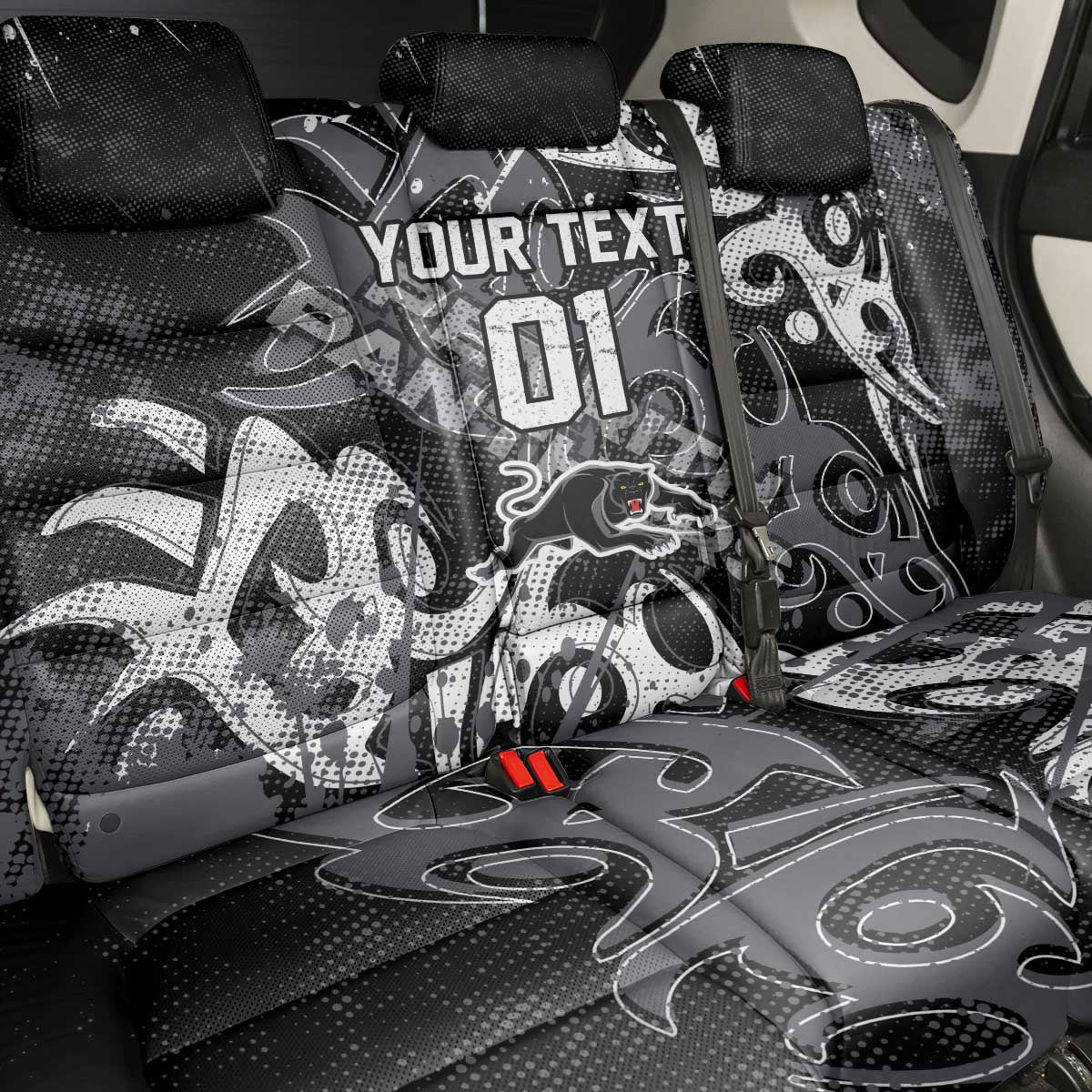 Personalized Penrith Panthers Rugby Back Car Seat Cover Urban Street Graffiti Style - Distressed Splatter Elements