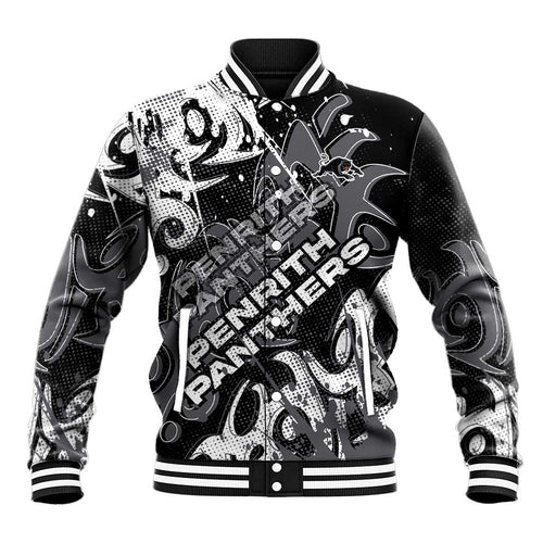 Personalized Penrith Panthers Rugby Baseball Jacket Urban Street Graffiti Style - Distressed Splatter Elements