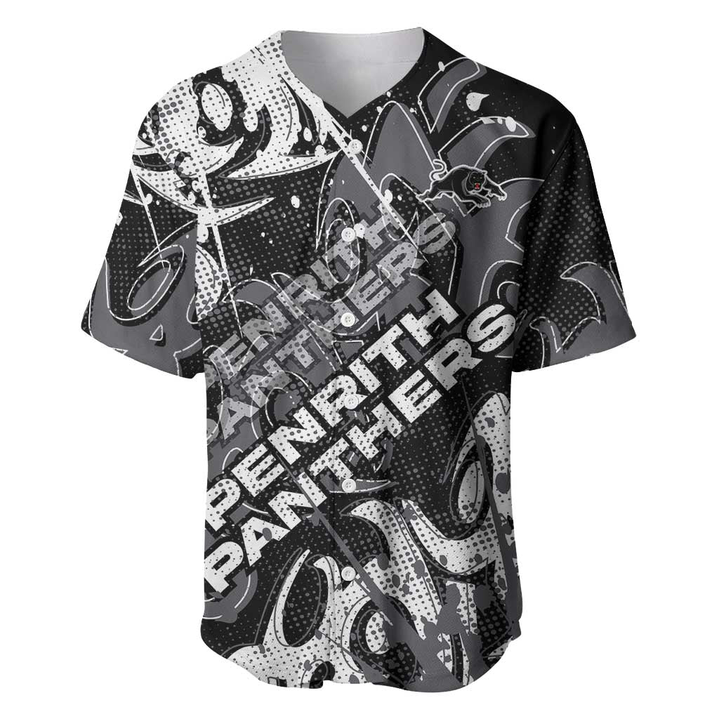 Personalized Penrith Panthers Rugby Baseball Jersey Urban Street Graffiti Style - Distressed Splatter Elements