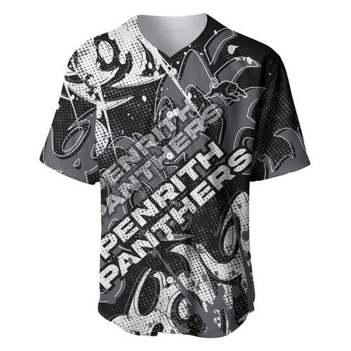 Personalized Penrith Panthers Rugby Baseball Jersey Urban Street Graffiti Style - Distressed Splatter Elements