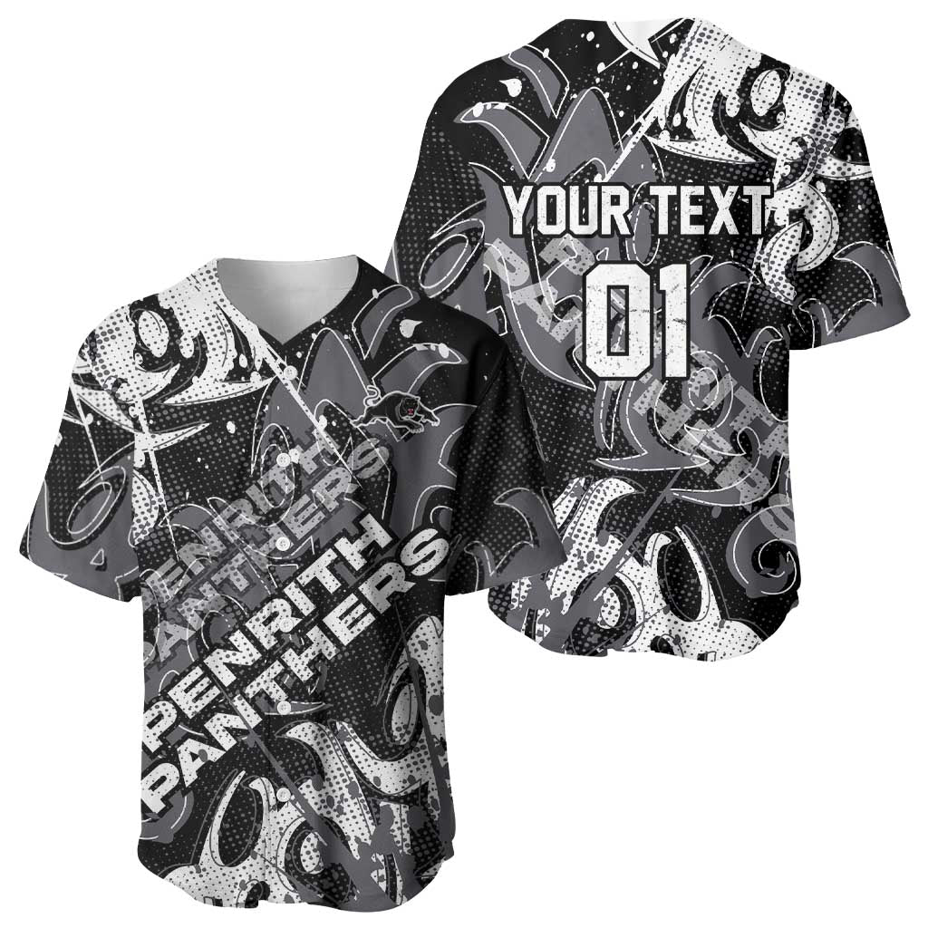 Personalized Penrith Panthers Rugby Baseball Jersey Urban Street Graffiti Style - Distressed Splatter Elements