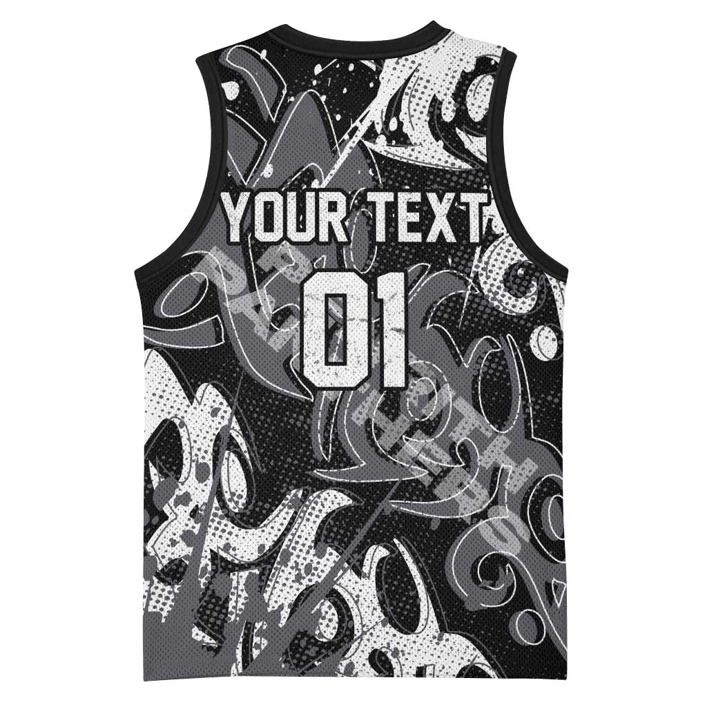 Personalized Penrith Panthers Rugby Basketball Jersey Urban Street Graffiti Style - Distressed Splatter Elements
