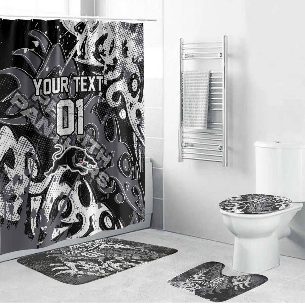 Personalized Penrith Panthers Rugby Bathroom Set Urban Street Graffiti Style - Distressed Splatter Elements