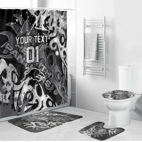 Personalized Penrith Panthers Rugby Bathroom Set Urban Street Graffiti Style - Distressed Splatter Elements