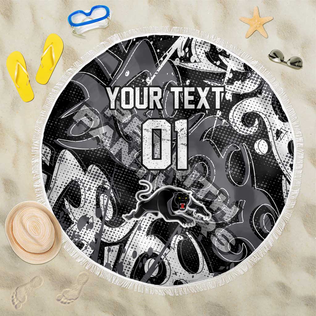 Personalized Penrith Panthers Rugby Beach Blanket Urban Street Graffiti Style - Distressed Splatter Elements