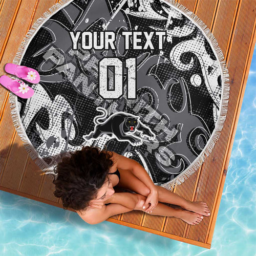 Personalized Penrith Panthers Rugby Beach Blanket Urban Street Graffiti Style - Distressed Splatter Elements