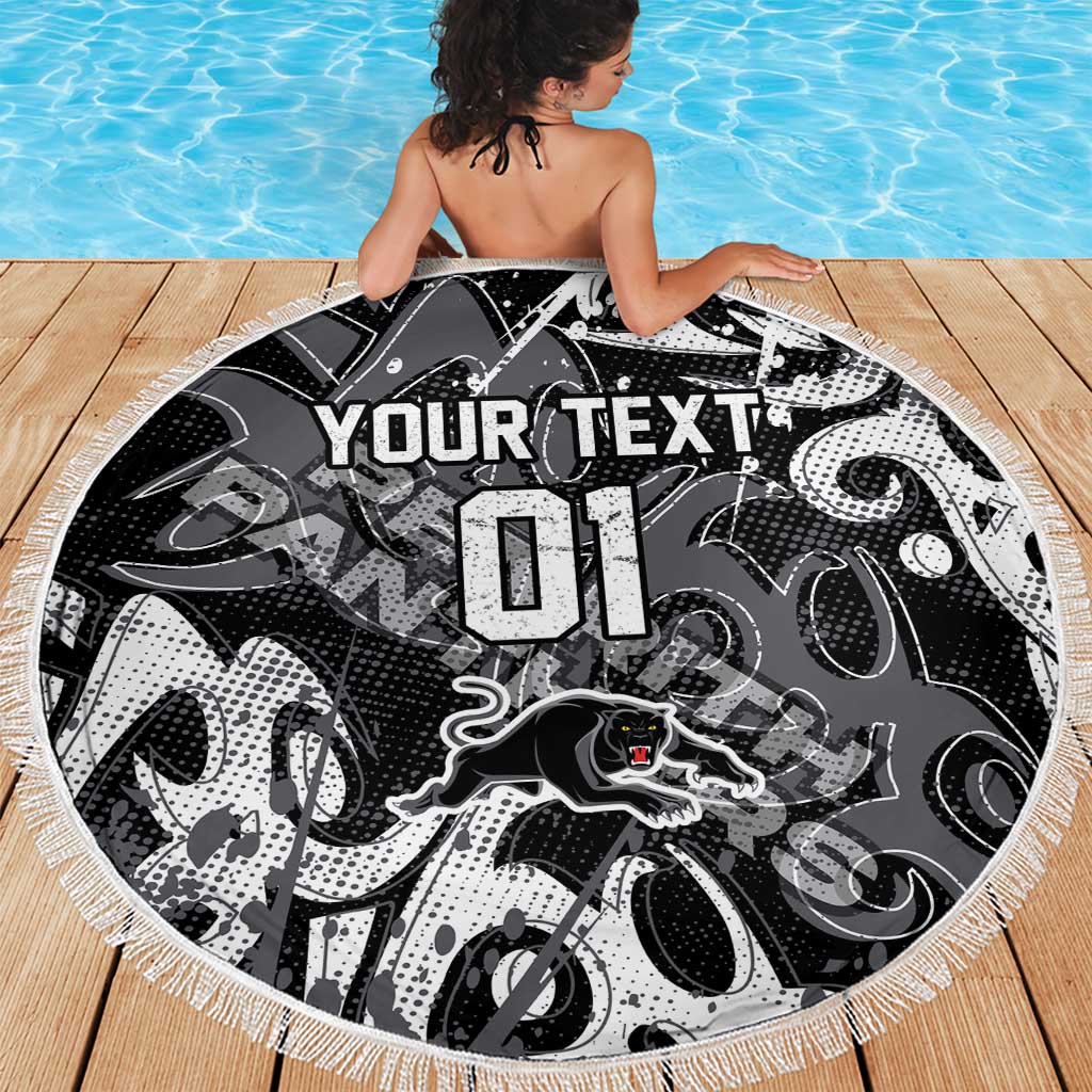 Personalized Penrith Panthers Rugby Beach Blanket Urban Street Graffiti Style - Distressed Splatter Elements