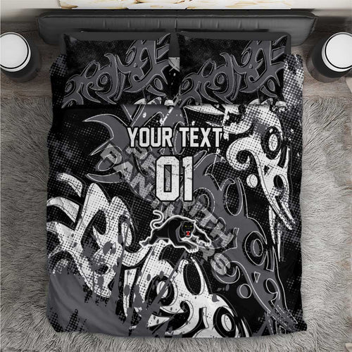 Personalized Penrith Panthers Rugby Bedding Set Urban Street Graffiti Style - Distressed Splatter Elements