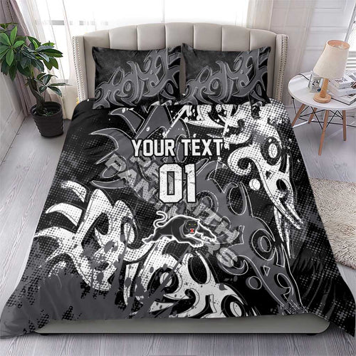 Personalized Penrith Panthers Rugby Bedding Set Urban Street Graffiti Style - Distressed Splatter Elements