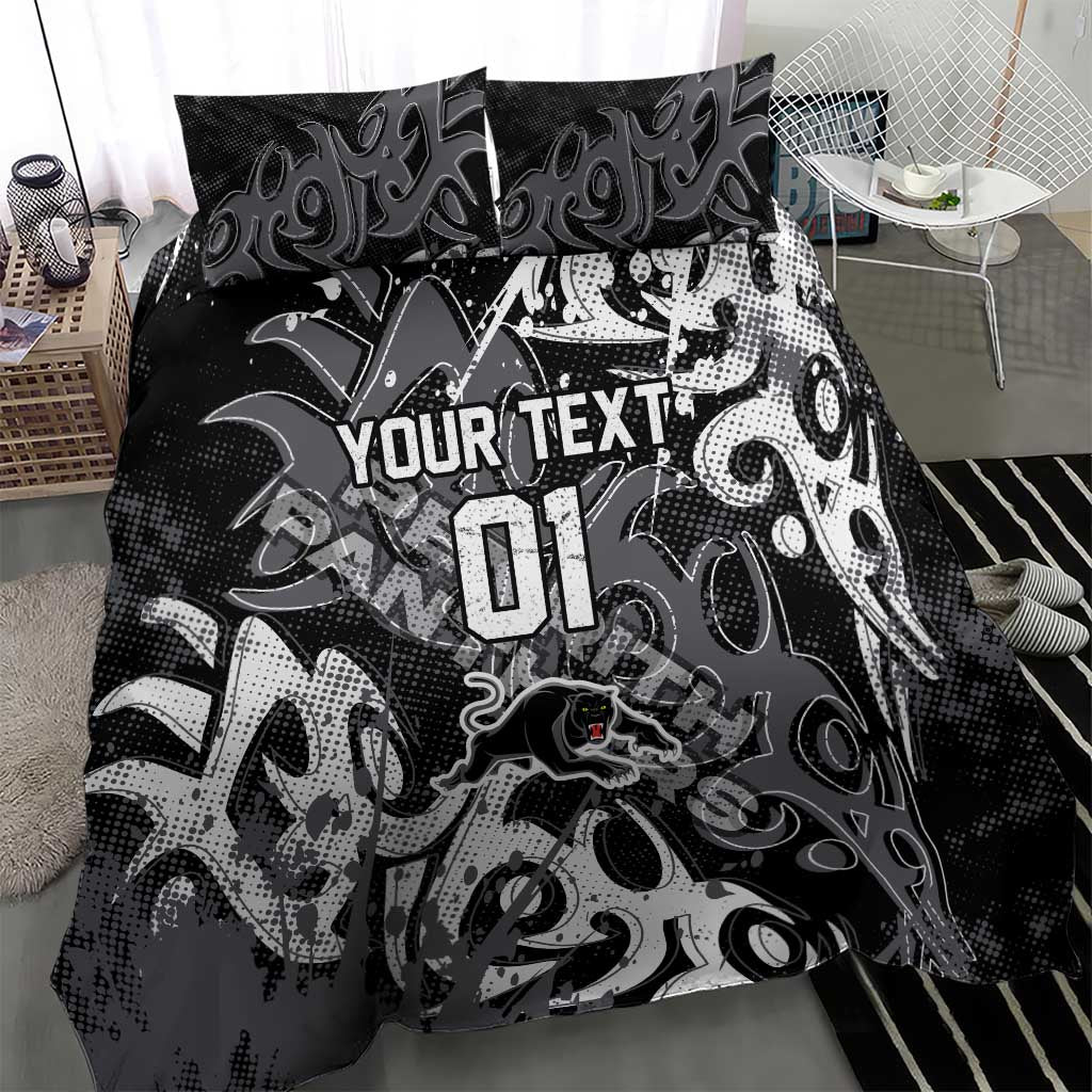 Personalized Penrith Panthers Rugby Bedding Set Urban Street Graffiti Style - Distressed Splatter Elements