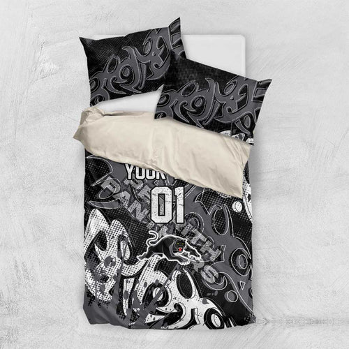 Personalized Penrith Panthers Rugby Bedding Set Urban Street Graffiti Style - Distressed Splatter Elements