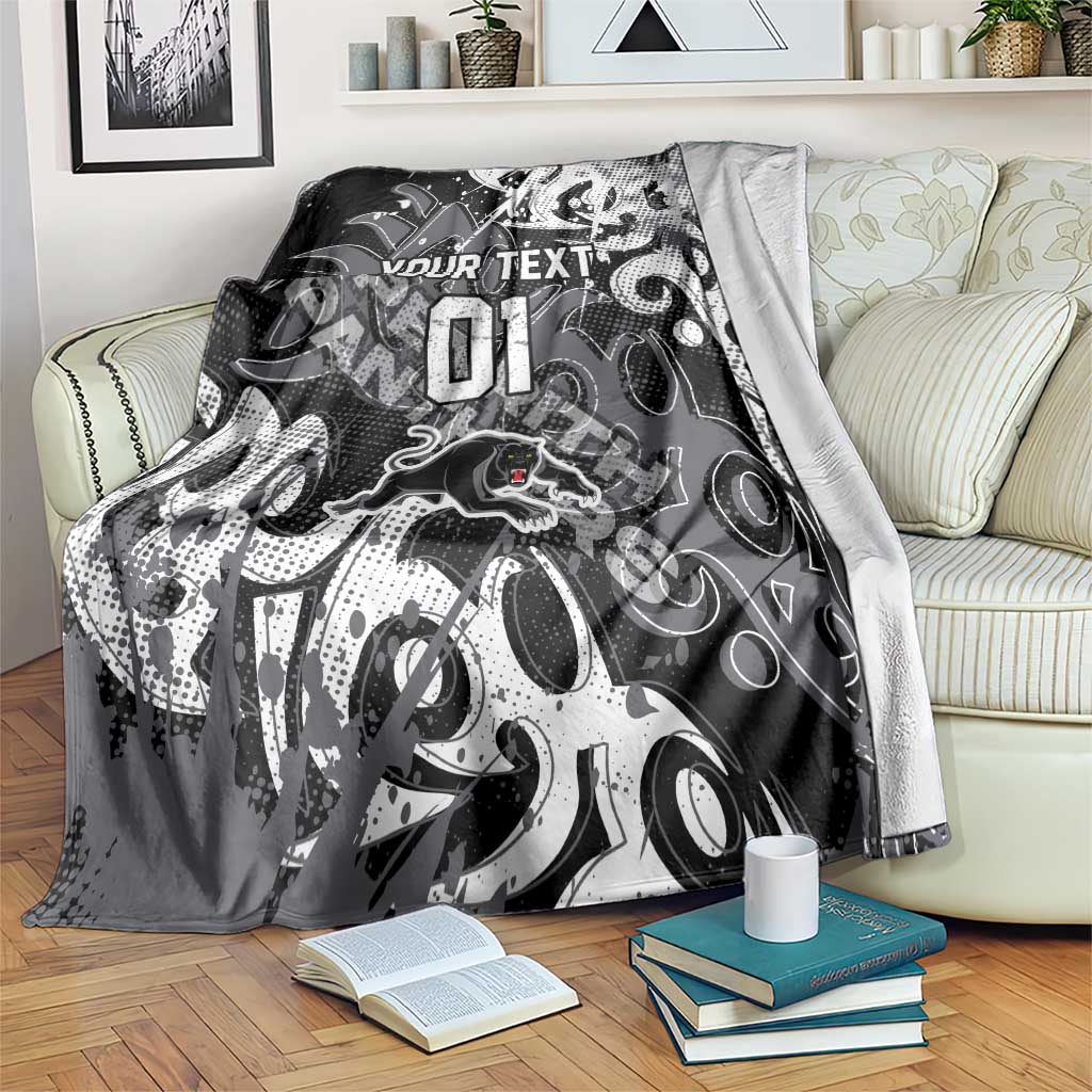 Personalized Penrith Panthers Rugby Blanket Urban Street Graffiti Style - Distressed Splatter Elements