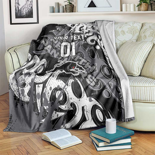 Personalized Penrith Panthers Rugby Blanket Urban Street Graffiti Style - Distressed Splatter Elements
