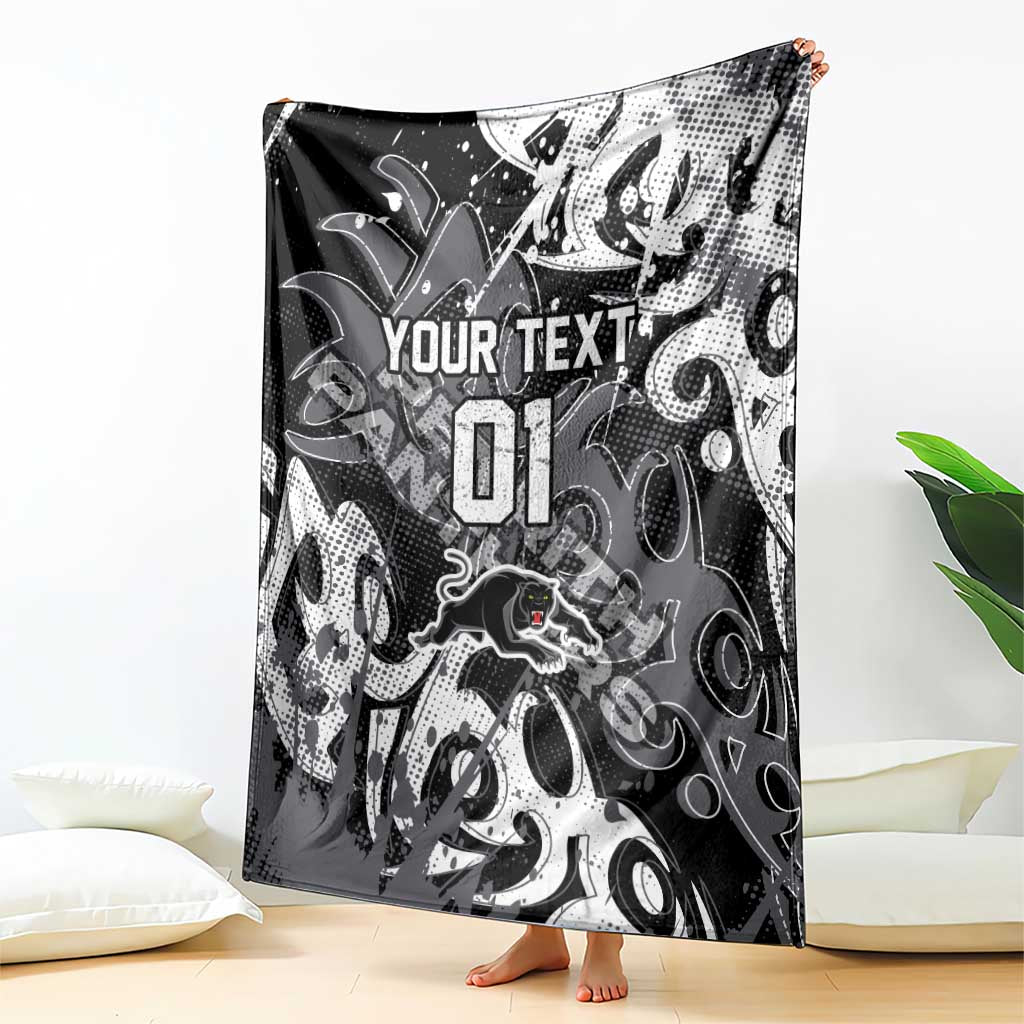 Personalized Penrith Panthers Rugby Blanket Urban Street Graffiti Style - Distressed Splatter Elements