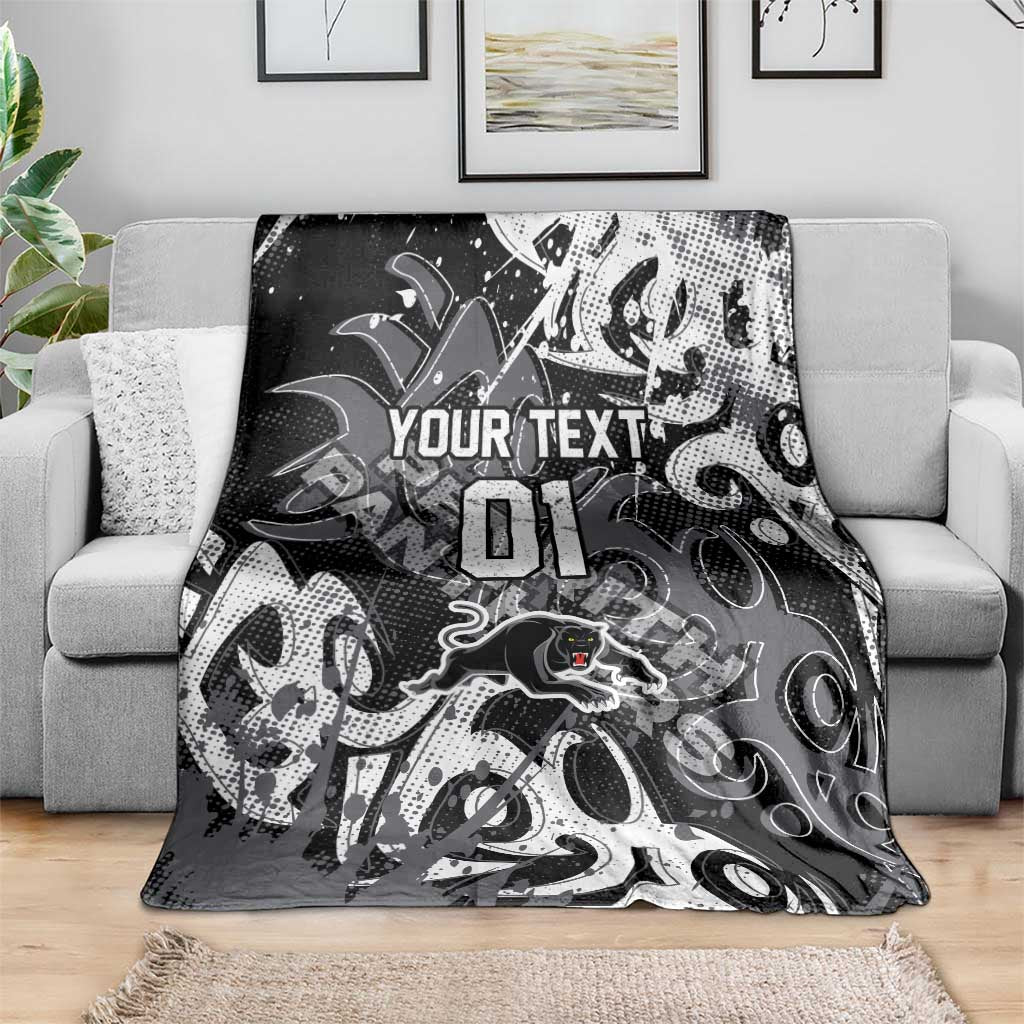 Personalized Penrith Panthers Rugby Blanket Urban Street Graffiti Style - Distressed Splatter Elements