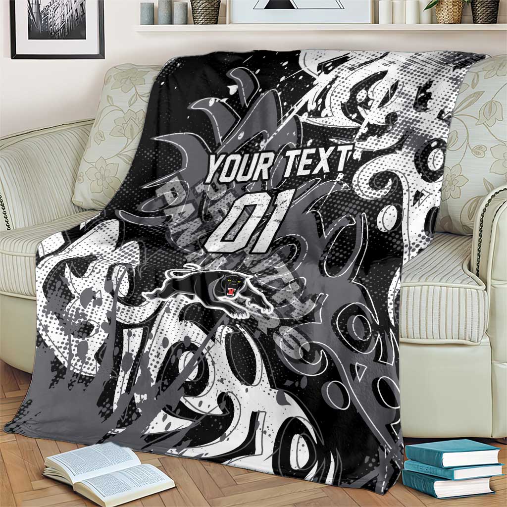 Personalized Penrith Panthers Rugby Blanket Urban Street Graffiti Style - Distressed Splatter Elements