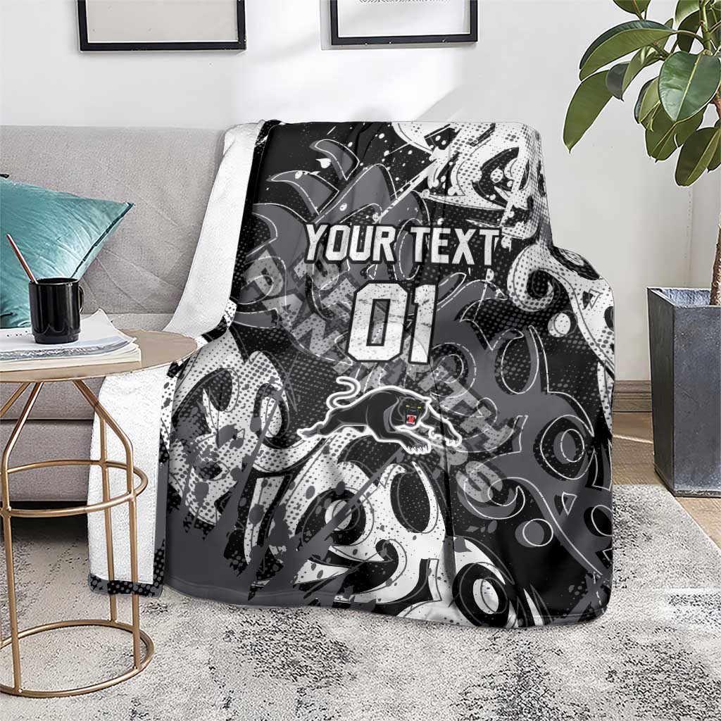 Personalized Penrith Panthers Rugby Blanket Urban Street Graffiti Style - Distressed Splatter Elements
