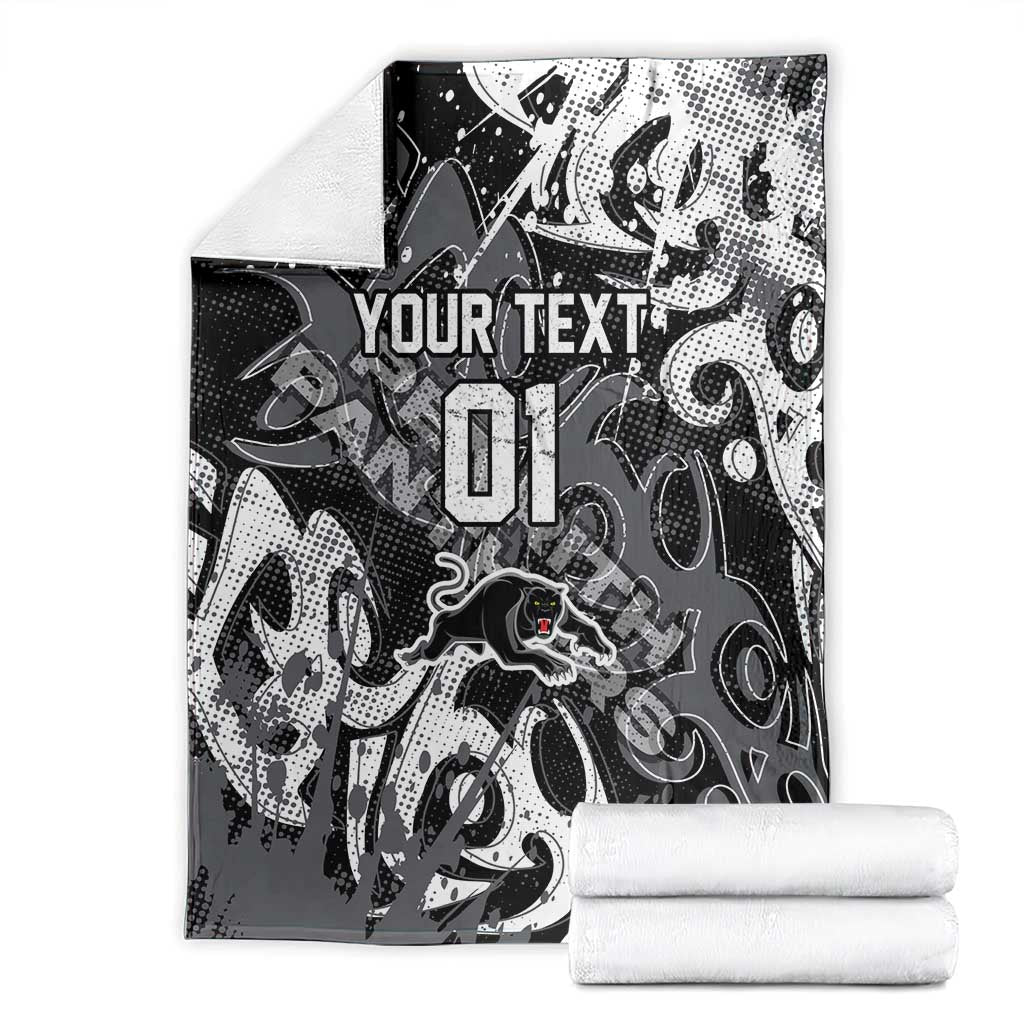 Personalized Penrith Panthers Rugby Blanket Urban Street Graffiti Style - Distressed Splatter Elements
