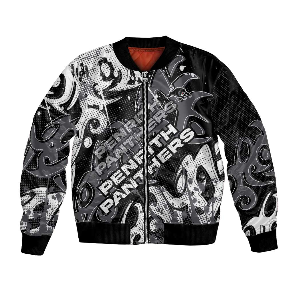 Personalized Penrith Panthers Rugby Bomber Jacket Urban Street Graffiti Style - Distressed Splatter Elements