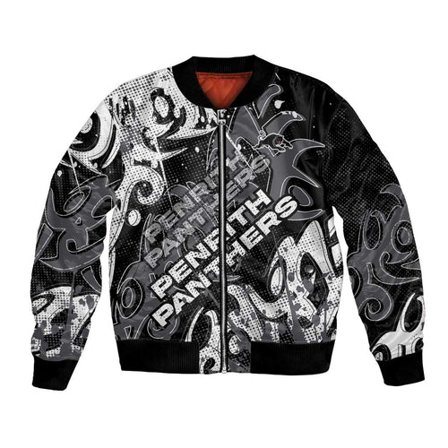 Personalized Penrith Panthers Rugby Bomber Jacket Urban Street Graffiti Style - Distressed Splatter Elements