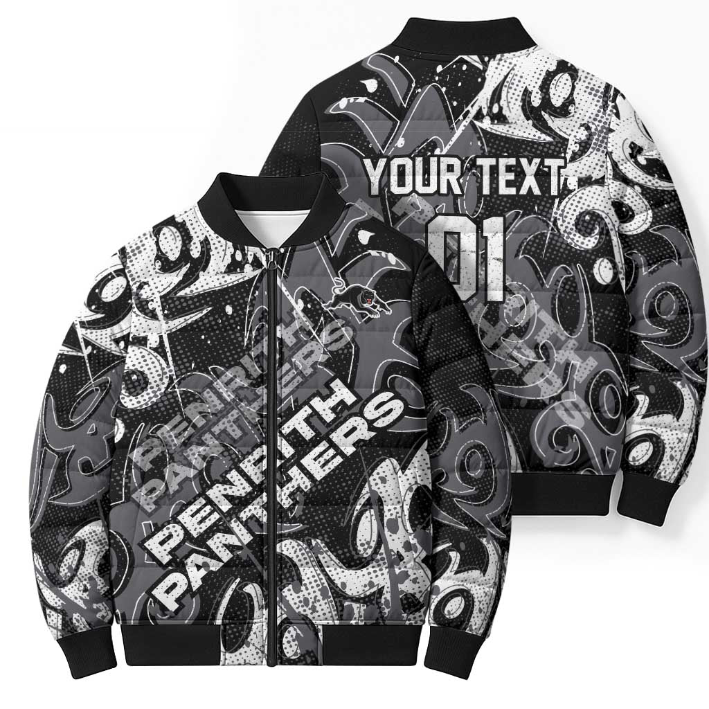 Personalized Penrith Panthers Rugby Bomber Puffer Jacket Urban Street Graffiti Style - Distressed Splatter Elements