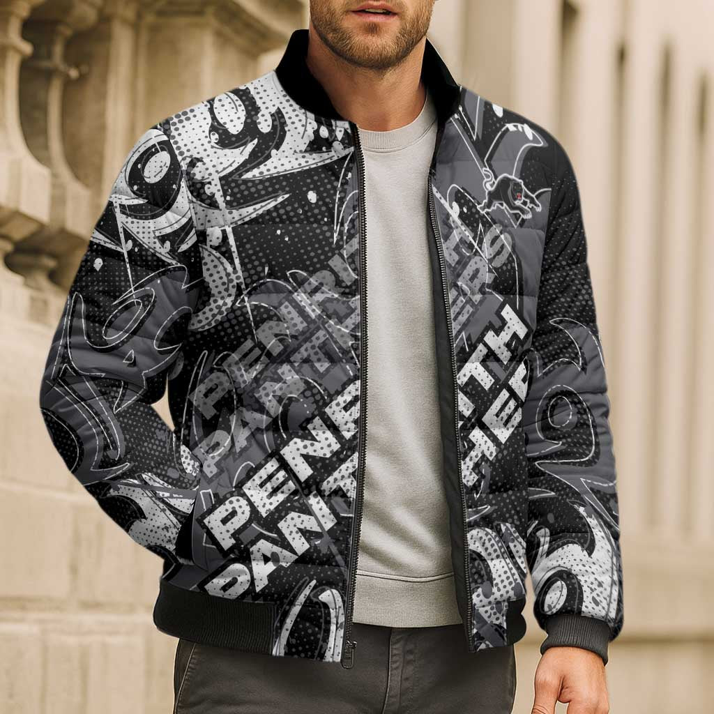 Personalized Penrith Panthers Rugby Bomber Puffer Jacket Urban Street Graffiti Style - Distressed Splatter Elements