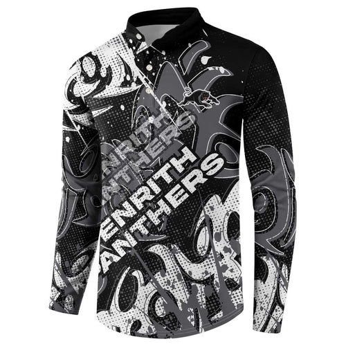 Personalized Penrith Panthers Rugby Button Sweatshirt Urban Street Graffiti Style - Distressed Splatter Elements