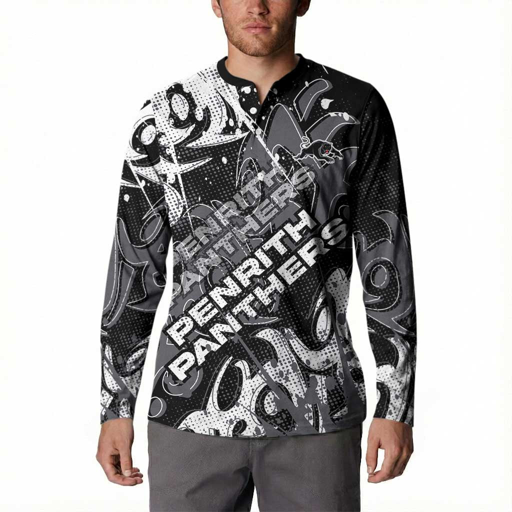 Personalized Penrith Panthers Rugby Button Sweatshirt Urban Street Graffiti Style - Distressed Splatter Elements
