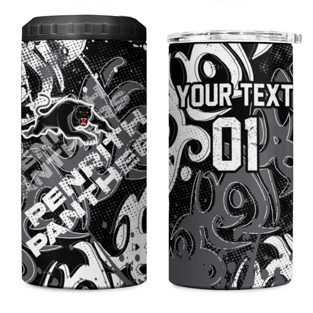 Personalized Penrith Panthers Rugby 4 in 1 Can Cooler Tumbler Urban Street Graffiti Style - Distressed Splatter Elements