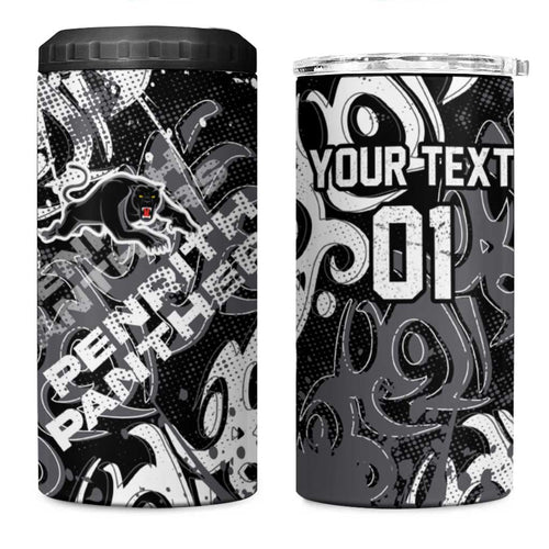 Personalized Penrith Panthers Rugby 4 in 1 Can Cooler Tumbler Urban Street Graffiti Style - Distressed Splatter Elements
