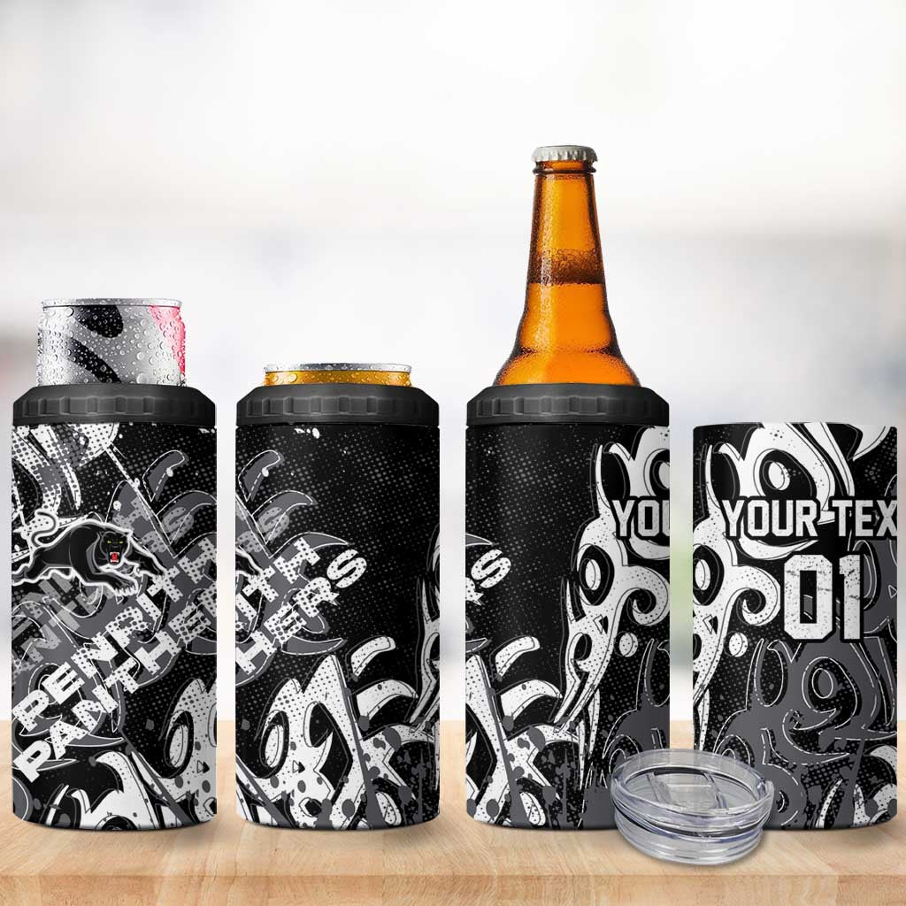 Personalized Penrith Panthers Rugby 4 in 1 Can Cooler Tumbler Urban Street Graffiti Style - Distressed Splatter Elements