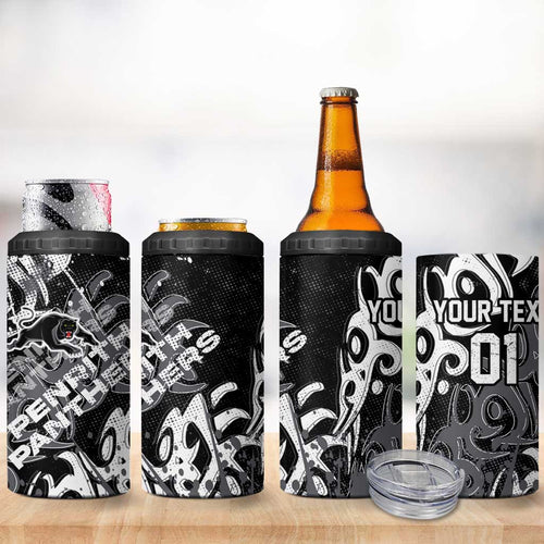 Personalized Penrith Panthers Rugby 4 in 1 Can Cooler Tumbler Urban Street Graffiti Style - Distressed Splatter Elements