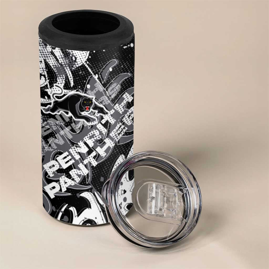 Personalized Penrith Panthers Rugby 4 in 1 Can Cooler Tumbler Urban Street Graffiti Style - Distressed Splatter Elements