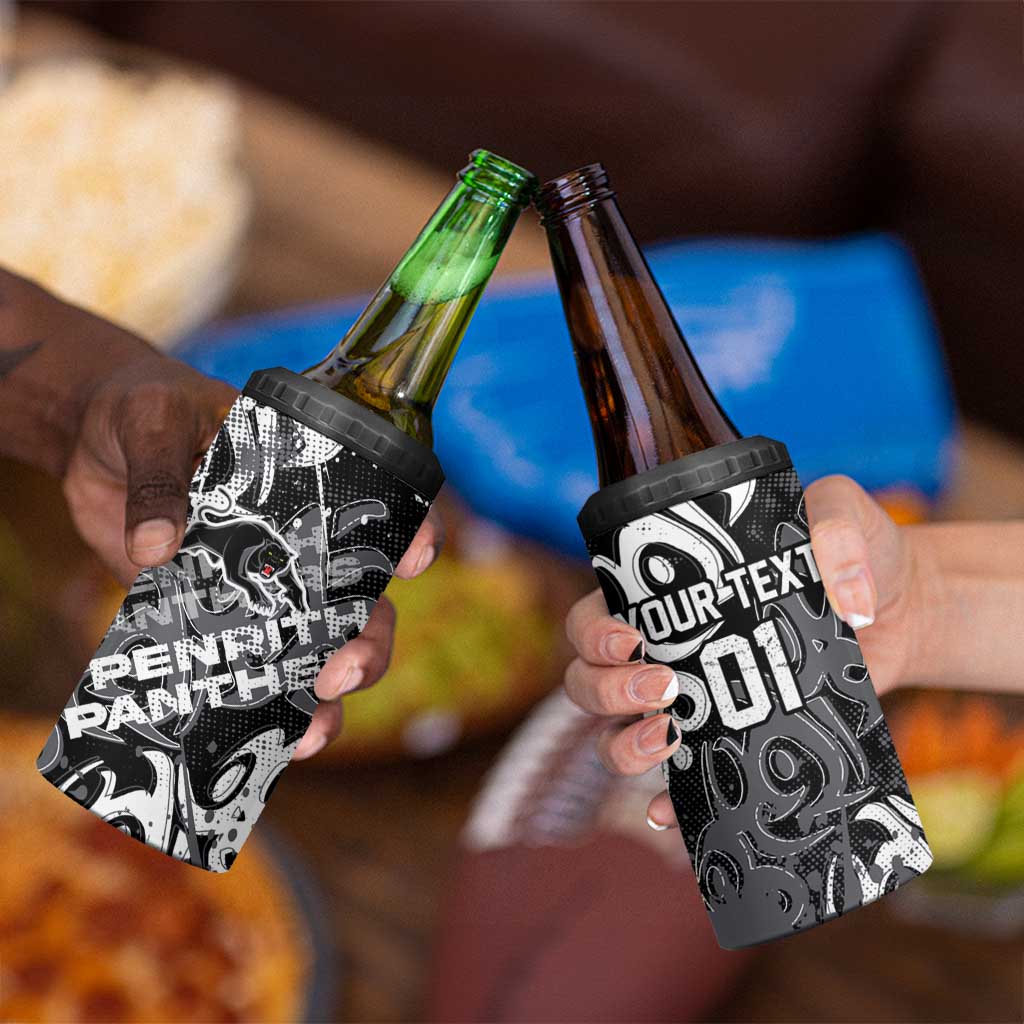 Personalized Penrith Panthers Rugby 4 in 1 Can Cooler Tumbler Urban Street Graffiti Style - Distressed Splatter Elements