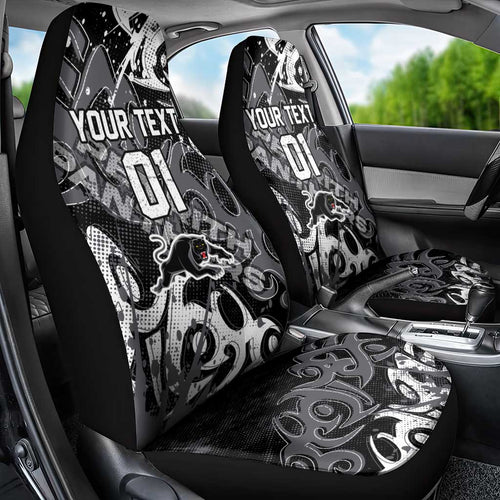 Personalized Penrith Panthers Rugby Car Seat Cover Urban Street Graffiti Style - Distressed Splatter Elements