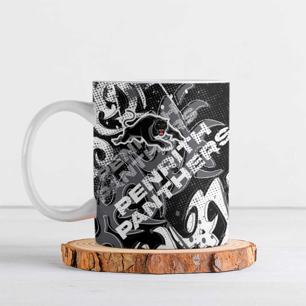 Personalized Penrith Panthers Rugby Ceramic Mug Urban Street Graffiti Style - Distressed Splatter Elements