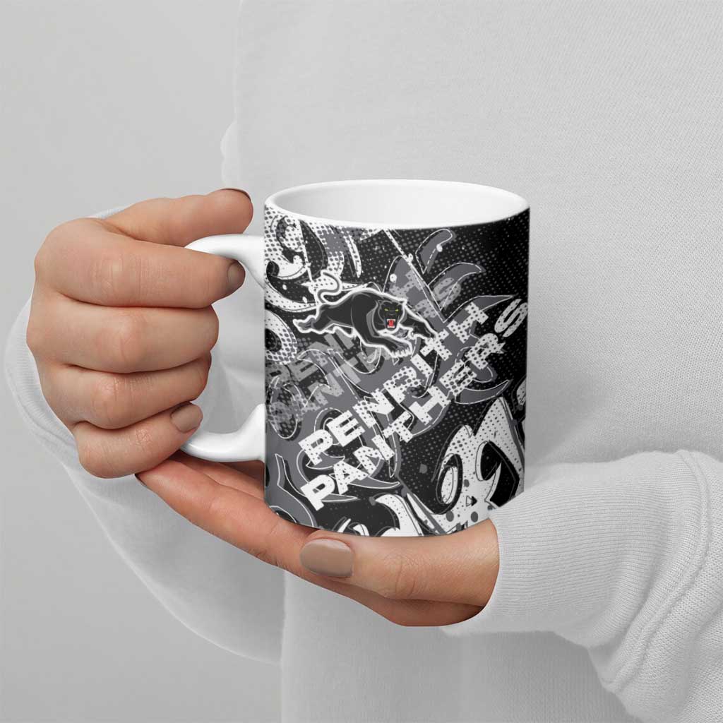Personalized Penrith Panthers Rugby Ceramic Mug Urban Street Graffiti Style - Distressed Splatter Elements