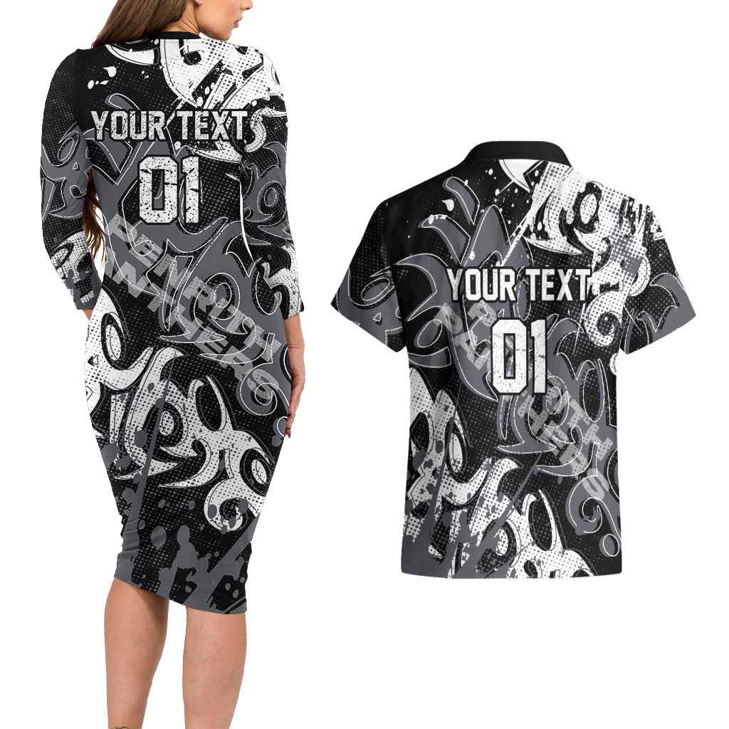 Personalized Penrith Panthers Rugby Couples Matching Long Sleeve Bodycon Dress and Hawaiian Shirt Urban Street Graffiti Style - Distressed Splatter Elements