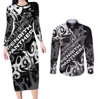 Personalized Penrith Panthers Rugby Couples Matching Long Sleeve Bodycon Dress and Long Sleeve Button Shirt Urban Street Graffiti Style - Distressed Splatter Elements