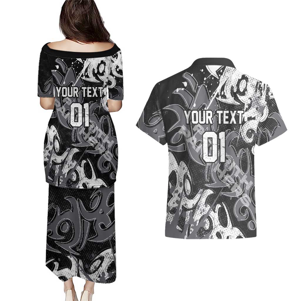 Personalized Penrith Panthers Rugby Couples Matching Puletasi and Hawaiian Shirt Urban Street Graffiti Style - Distressed Splatter Elements
