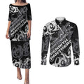 Personalized Penrith Panthers Rugby Couples Matching Puletasi and Long Sleeve Button Shirt Urban Street Graffiti Style - Distressed Splatter Elements