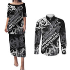 Personalized Penrith Panthers Rugby Couples Matching Puletasi and Long Sleeve Button Shirt Urban Street Graffiti Style - Distressed Splatter Elements