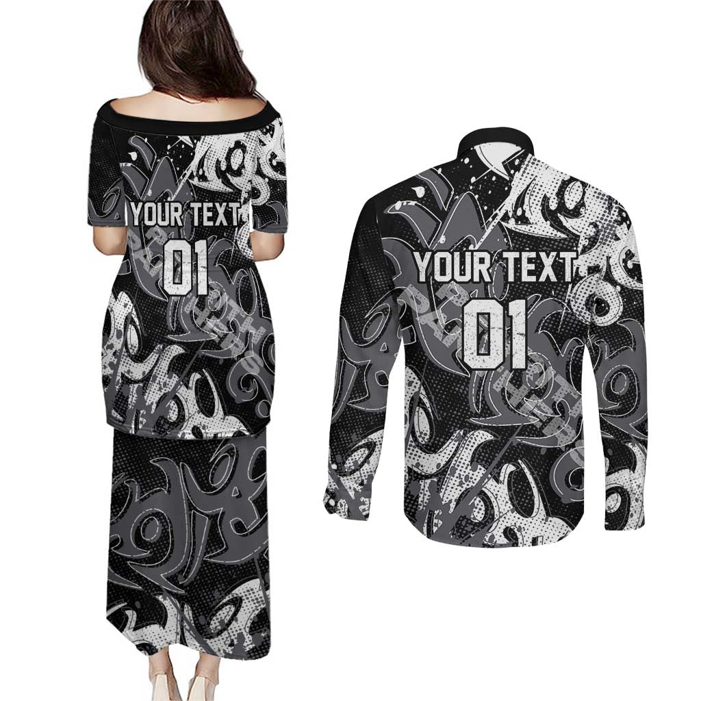 Personalized Penrith Panthers Rugby Couples Matching Puletasi and Long Sleeve Button Shirt Urban Street Graffiti Style - Distressed Splatter Elements