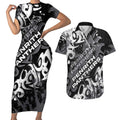Personalized Penrith Panthers Rugby Couples Matching Short Sleeve Bodycon Dress and Hawaiian Shirt Urban Street Graffiti Style - Distressed Splatter Elements