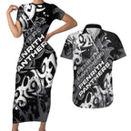 Personalized Penrith Panthers Rugby Couples Matching Short Sleeve Bodycon Dress and Hawaiian Shirt Urban Street Graffiti Style - Distressed Splatter Elements