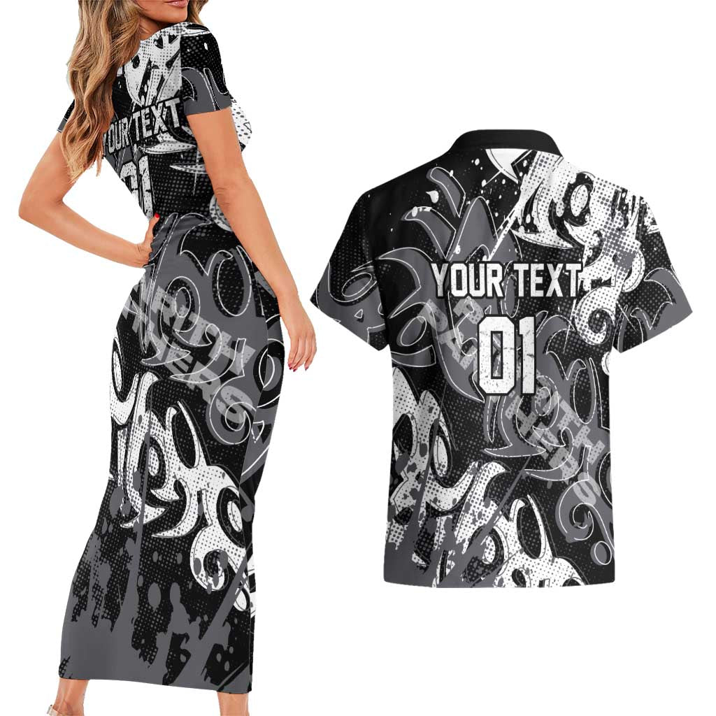 Personalized Penrith Panthers Rugby Couples Matching Short Sleeve Bodycon Dress and Hawaiian Shirt Urban Street Graffiti Style - Distressed Splatter Elements