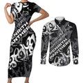 Personalized Penrith Panthers Rugby Couples Matching Short Sleeve Bodycon Dress and Long Sleeve Button Shirt Urban Street Graffiti Style - Distressed Splatter Elements